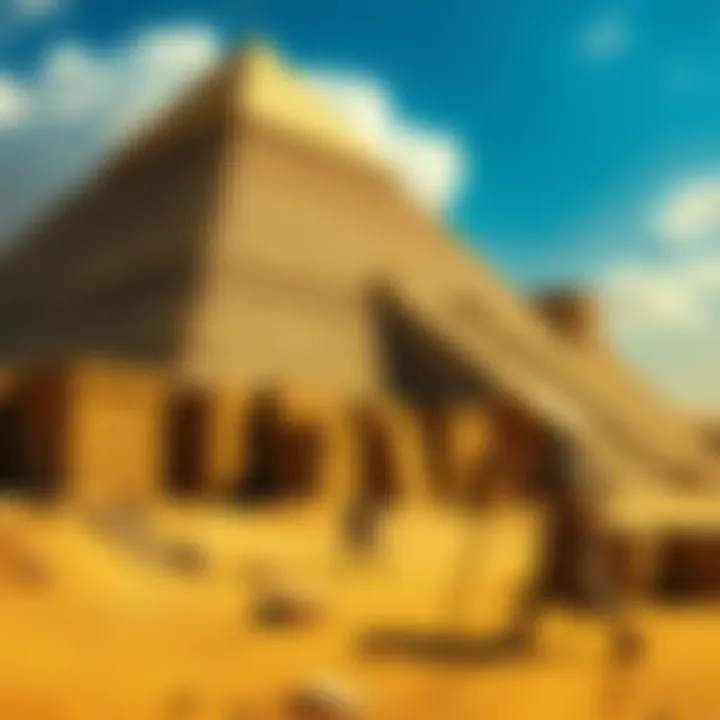 Workers hauling large stone blocks to build Kufu's Pyramid in ancient Egypt