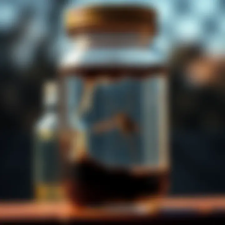 A sealed mason jar with black residue and a dead insect floating inside, indicating contamination from a backyard sun water experiment.