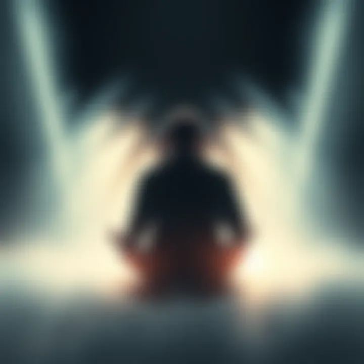 Person contemplating afterlife theory A person sitting in a meditative pose, surrounded by soft light, symbolizing thoughts about the afterlife and consciousness.