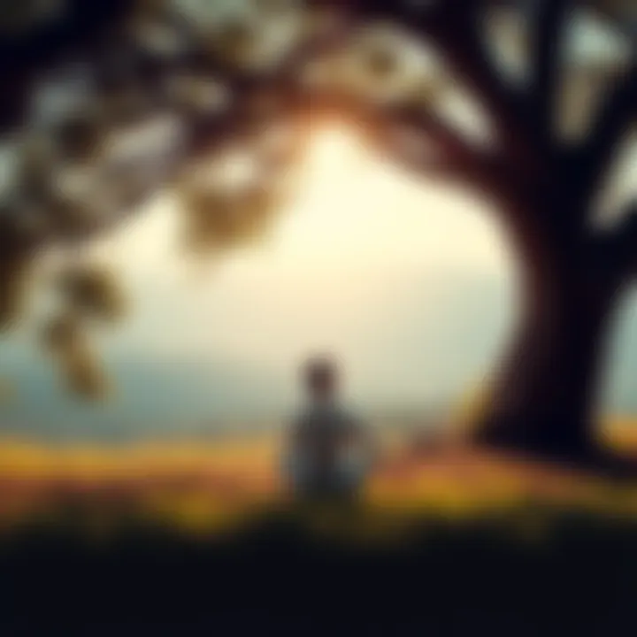 A thoughtful individual sits cross-legged under a tree, reflecting on life and beliefs, surrounded by nature.