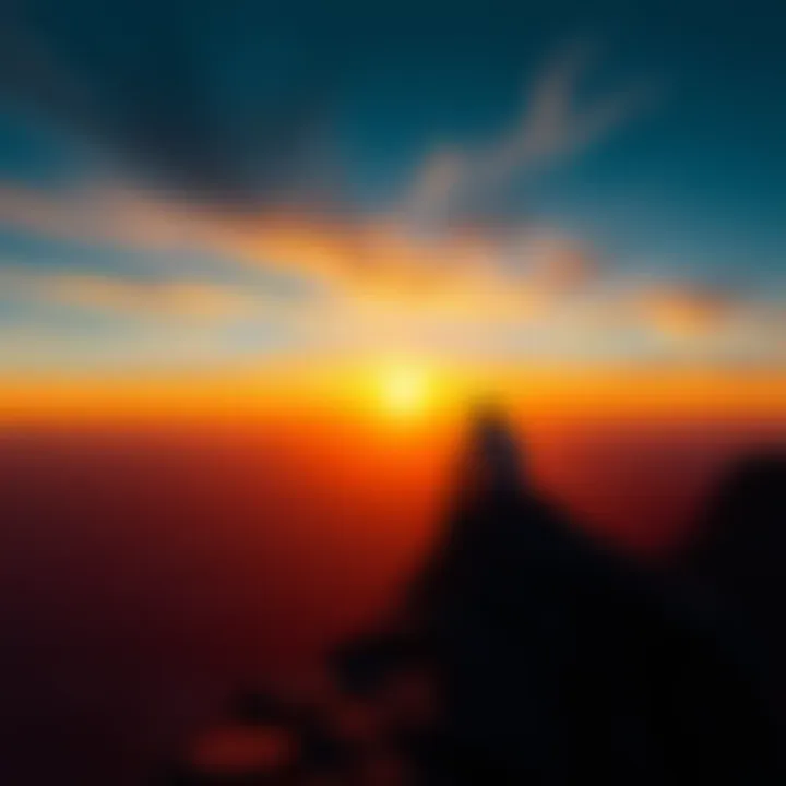 A person sitting on a cliff looking at the sunset, symbolizing the fear of non-existence and the longing for immortality.