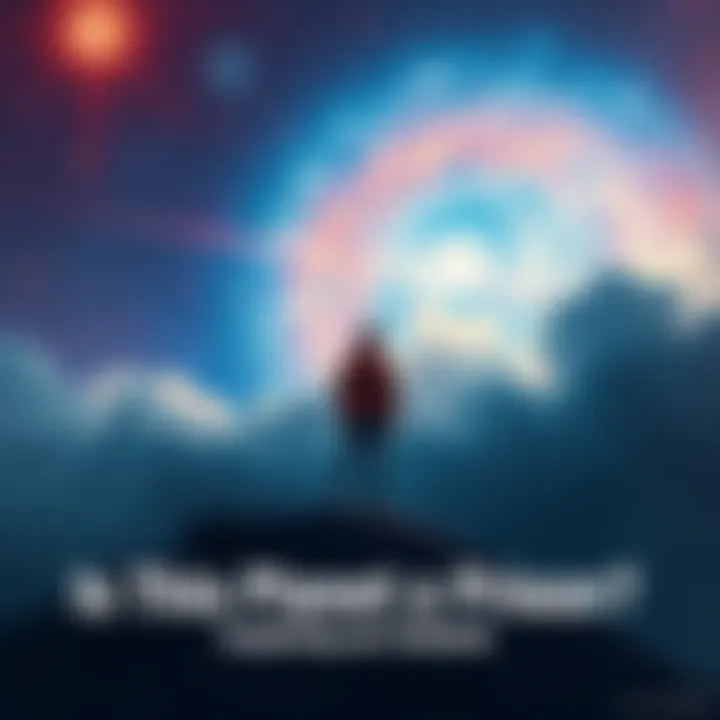 A solitary figure gazes into the vastness of the cosmos, symbolizing introspection and the quest for understanding existence.