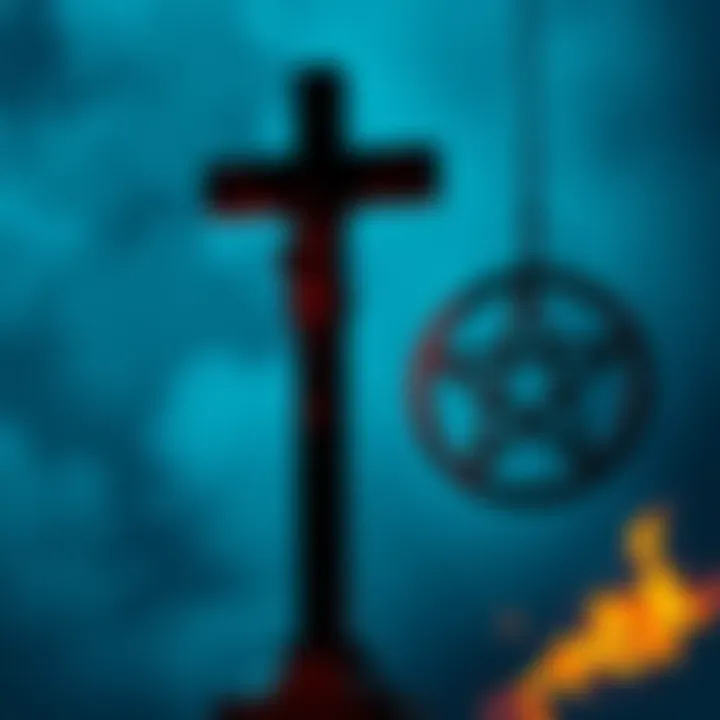 A juxtaposition of a Christian cross and a pentagram, representing the beliefs of Christians and Satanists about God.
