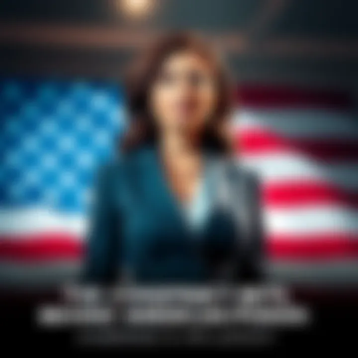 A woman in a suit standing confidently in front of an American flag, symbolizing her influence in politics.