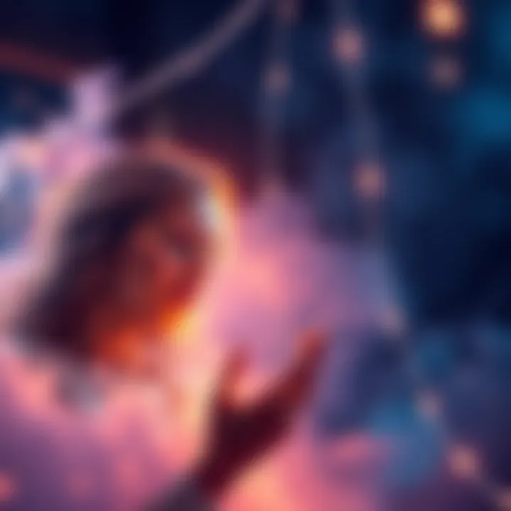 A person surrounded by a soft glowing light having a conversation during a near-death experience, with a serene expression on their face.