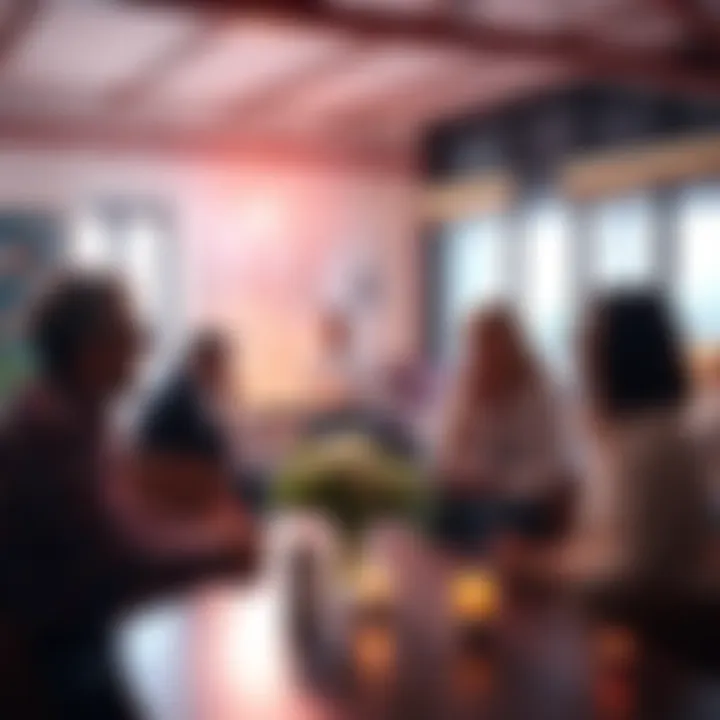 People sharing their conversion stories A group of individuals discussing their reasons for converting to the Hellenic religion, sharing personal experiences in a warm, inviting setting