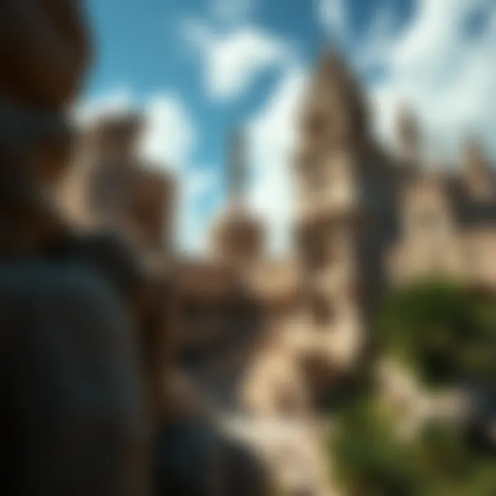 An impressive view of Coral Castle showcasing its large coral stone structures, crafted by Ed Leedskalnin.