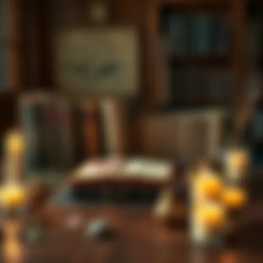 A collection of books about cord cutting and candle rituals displayed on a wooden table, surrounded by herbs and candles