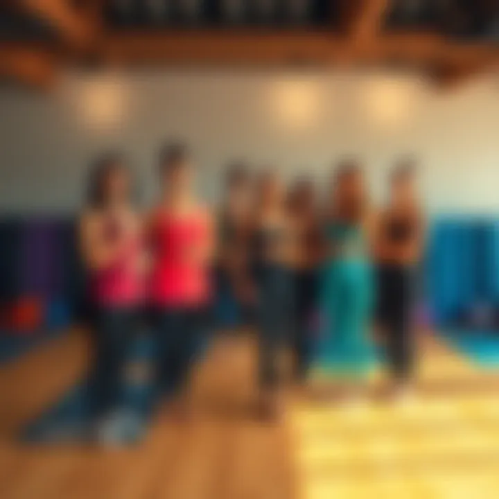 A group of CorePower yoga instructors standing together in support, smiling and showing resilience, with yoga mats in the background.