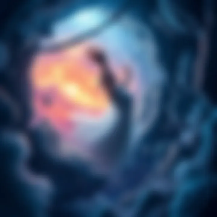 An illustration of an ethereal being trapped within a swirling cosmic landscape, symbolizing the idea of immortals confined on Earth.