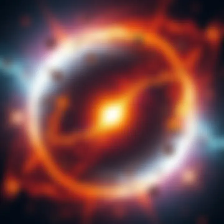 An artistic representation of two universes colliding, with bright energy waves and cosmic elements merging together, signifying the start of the Big Bang.