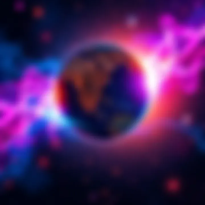 A visual representation of energy connecting Earth and consciousness, with vibrant colors symbolizing the energy called potiumous uniting all living beings.