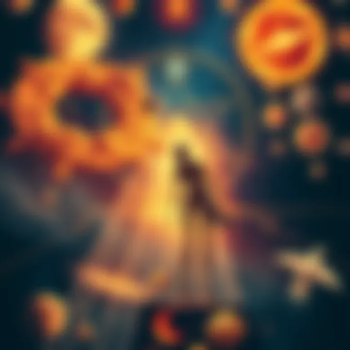 A visual representation of human existence intertwined with cosmic elements, featuring ancient symbols and celestial bodies, hinting at multidimensional realms and non-human intelligences.