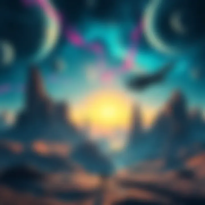 A surreal landscape blending technology and outer space, highlighting the intersection of digital life and alien encounters