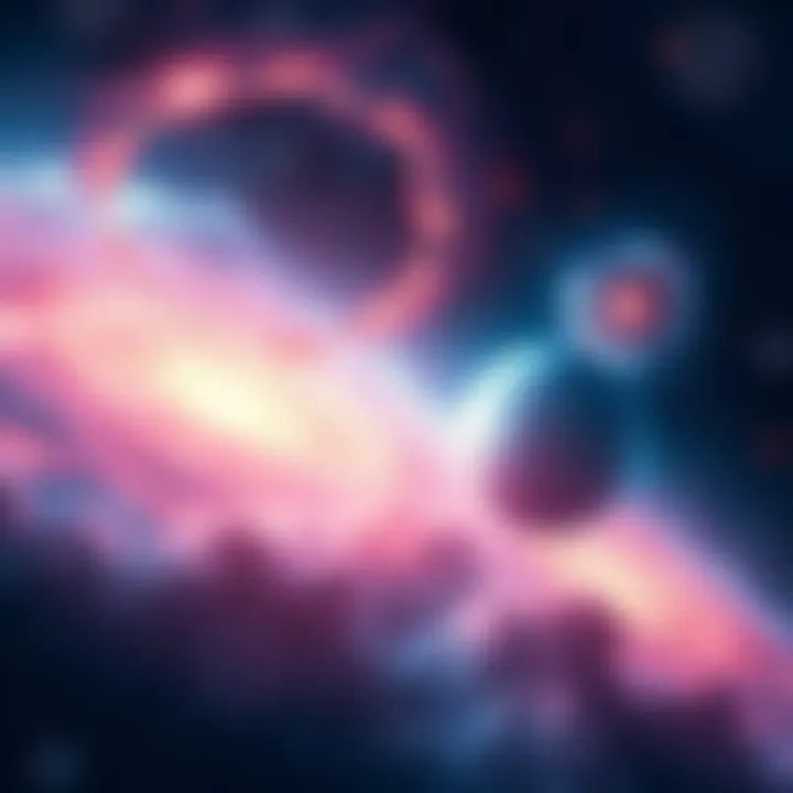 A cosmic view illustrating the potential for alternate life forms under different universal constants, featuring swirling galaxies and varied gravitational effects.