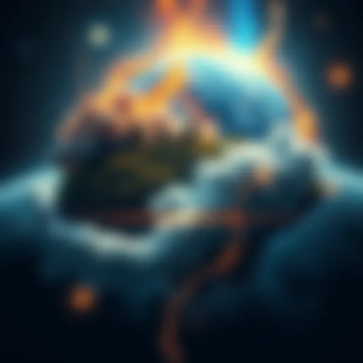 A stunning depiction of cosmic elements intertwining with earthly landscapes, symbolizing the 'As Above So Below' theory.