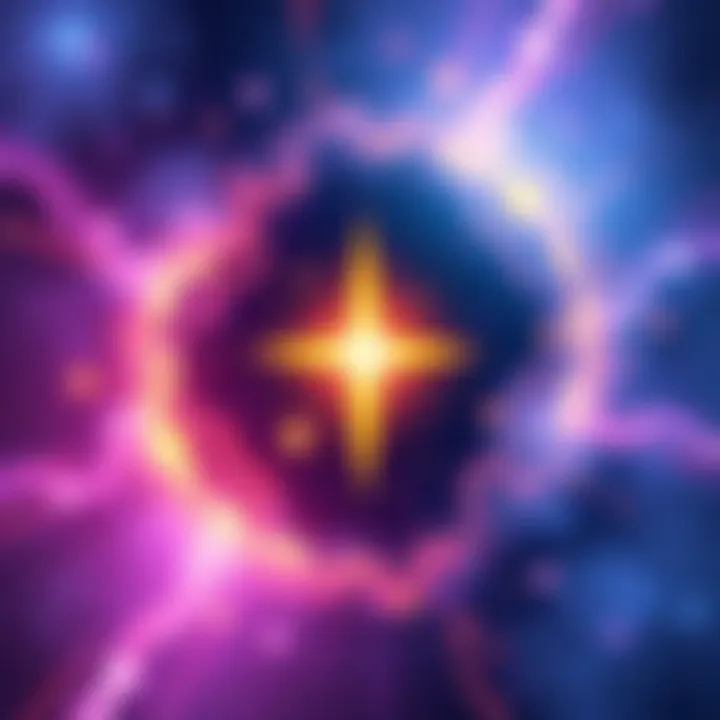 A visual representation of cosmic energy with radiant colors and energy waves radiating in space, symbolizing personal growth and healing.