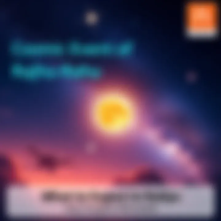 A starry sky with a glowing celestial body representing Rahu-Rahu, surrounded by bright stars and cosmic elements, symbolizing the cosmic events ahead.