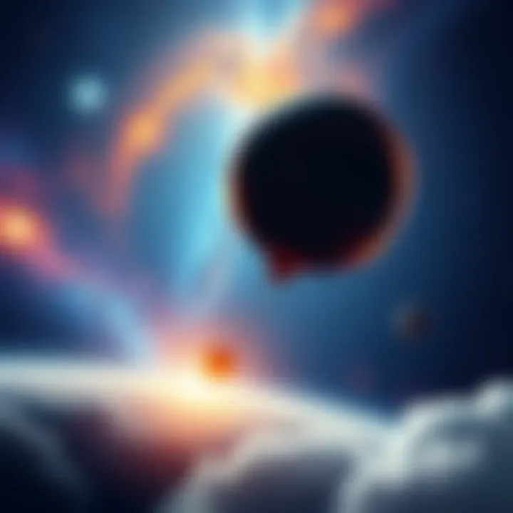 Cosmic Expansion Illustration A visual showing the universe expanding within a larger space, with a balloon representing the universe inflating in an outer realm.