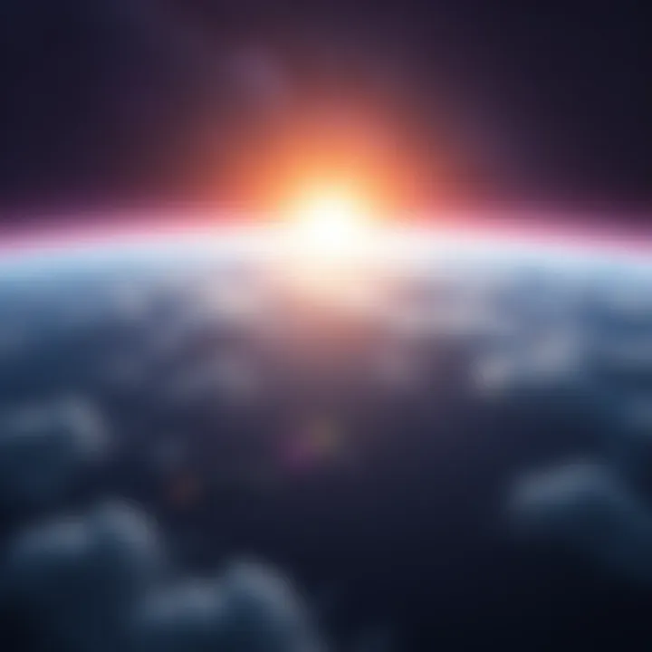 A view of the cosmic horizon with a bright light shining in the distance, symbolizing the idea of Paradise beyond reach.