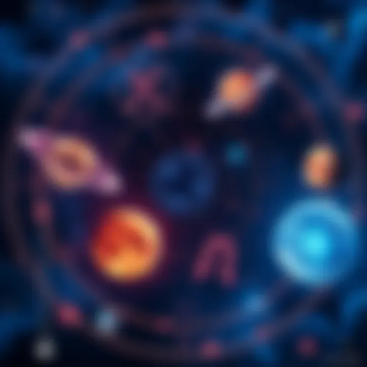 A celestial representation of various astrological systems, showcasing the stars and planets interwoven with ancient symbols.