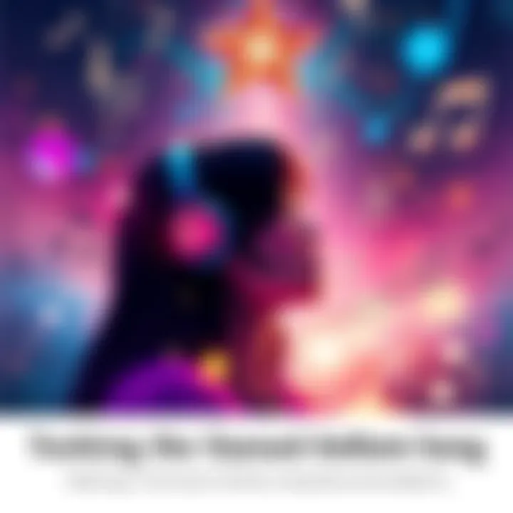 A person surrounded by stars and musical notes, enjoying a cosmic music experience