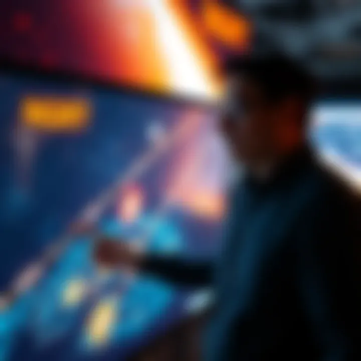 Avi Loeb points to a screen displaying the unusual path of a cosmic object in space, highlighting forces affecting its movement.