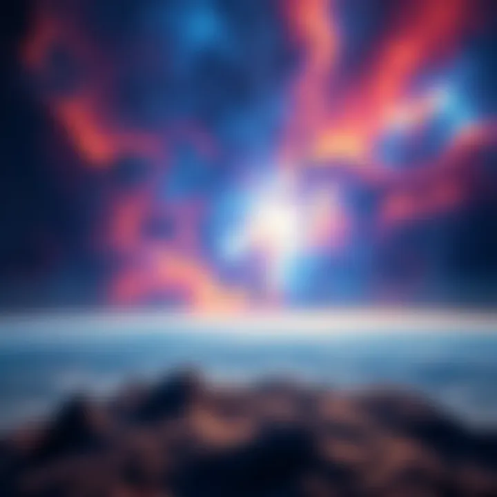 A vivid portrayal of a cosmic landscape, emphasizing the physicality of the universe, devoid of metaphysical symbols.