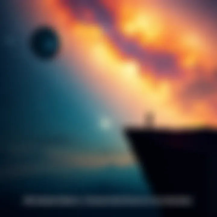 A person standing on a cliff, looking up at a starry sky, contemplating life and existence. The vast universe looms above, illustrating the search for meaning.