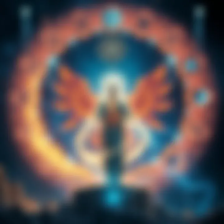 A cosmic background featuring a glowing figure representing the Demiurge, surrounded by mysterious symbols and light patterns, conveying hidden truths.