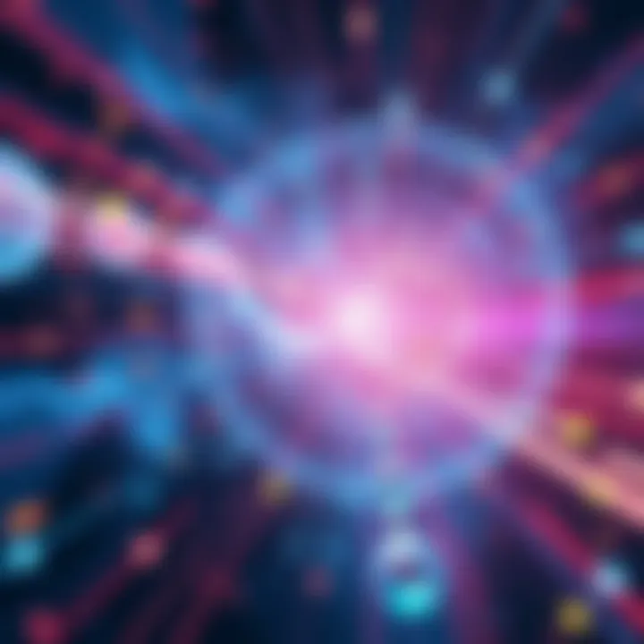 An artistic representation of cosmic elements, showcasing quantum mechanics, light speed, and abstract designs of simulated reality.