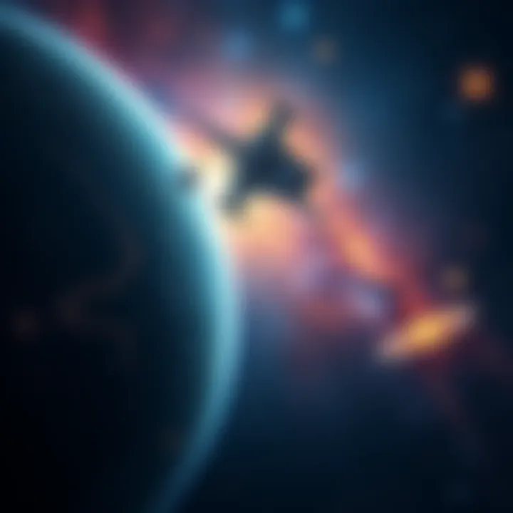 A wide view of the universe showing stars and galaxies, with a focus on what lies above and below in the cosmos.