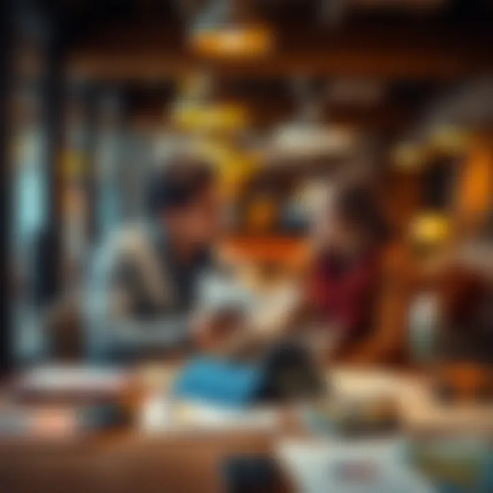 A couple sitting at a table, reviewing job opportunities and discussing their future, with travel brochures and documents scattered around them.