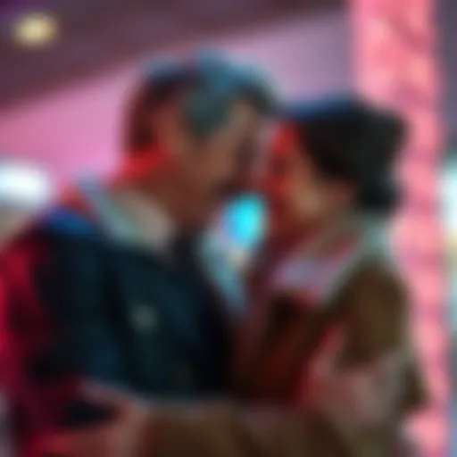 A couple sharing a joyful moment, with one partner notably resembling a famous actor, showcasing attraction and love.