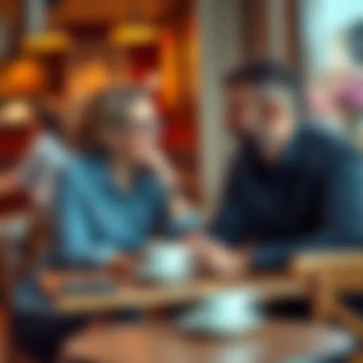 A 24-year-old woman and a 32-year-old man sitting at a cafe, engaged in conversation over coffee, reflecting on their age difference and relationship dynamics.