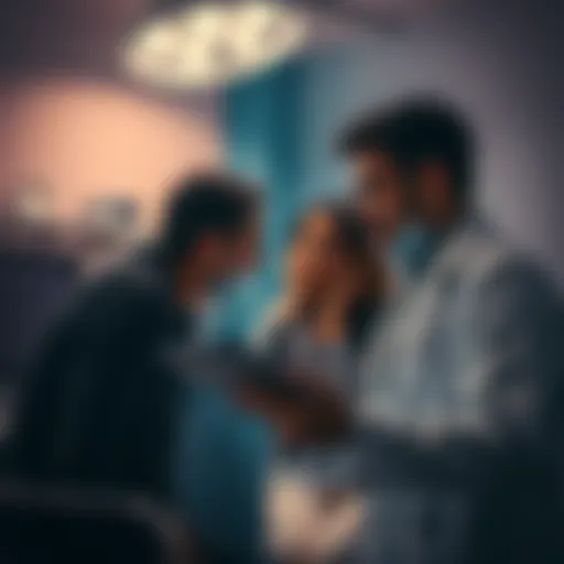 A couple discussing Intrauterine Insemination (IUI) with a doctor in a medical office, looking hopeful and concerned about fertility treatment options.