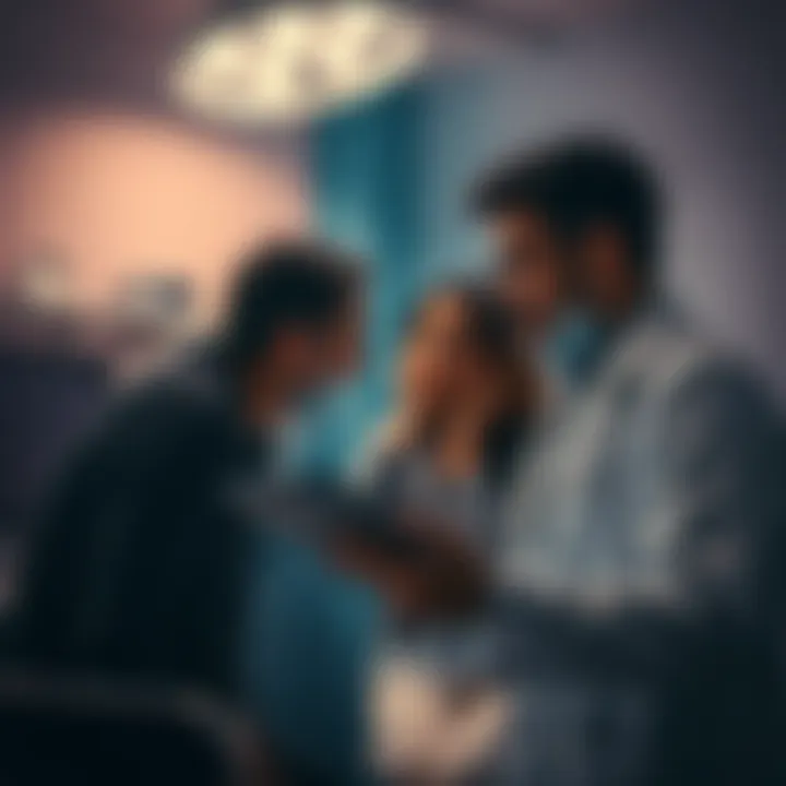 A couple discussing Intrauterine Insemination (IUI) with a doctor in a medical office, looking hopeful and concerned about fertility treatment options.