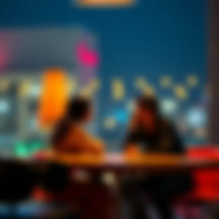 Couple engaged in conversation A couple sits at a table talking, showing attention and emotional connection, representing the dynamics of a relationship with Venus in Virgo.