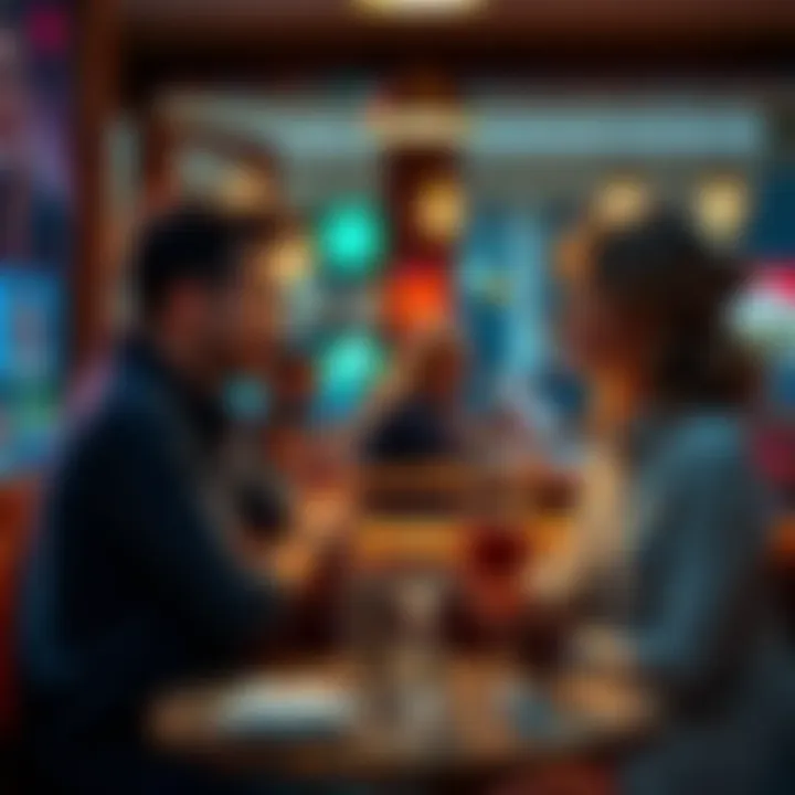 A couple sitting at a table in a cozy café, engaged in conversation, with drinks in front of them, looking happy and connected