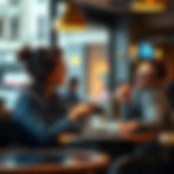A couple sitting at a coffee shop, smiling and talking intently, showing connection and chemistry over a cup of coffee.