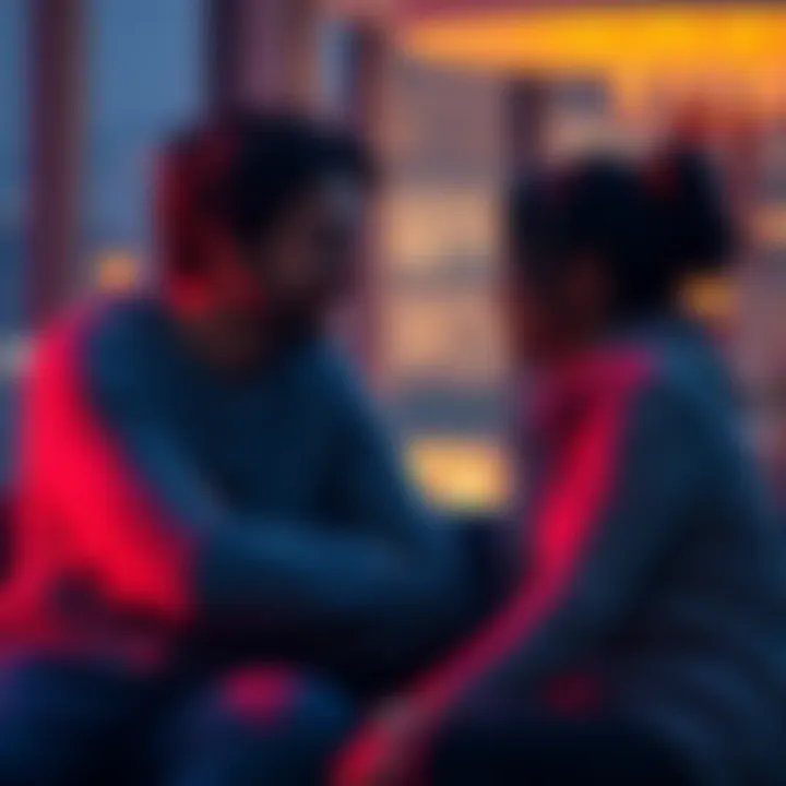 A couple sitting together, deep in conversation about their feelings and boundaries in their relationship.