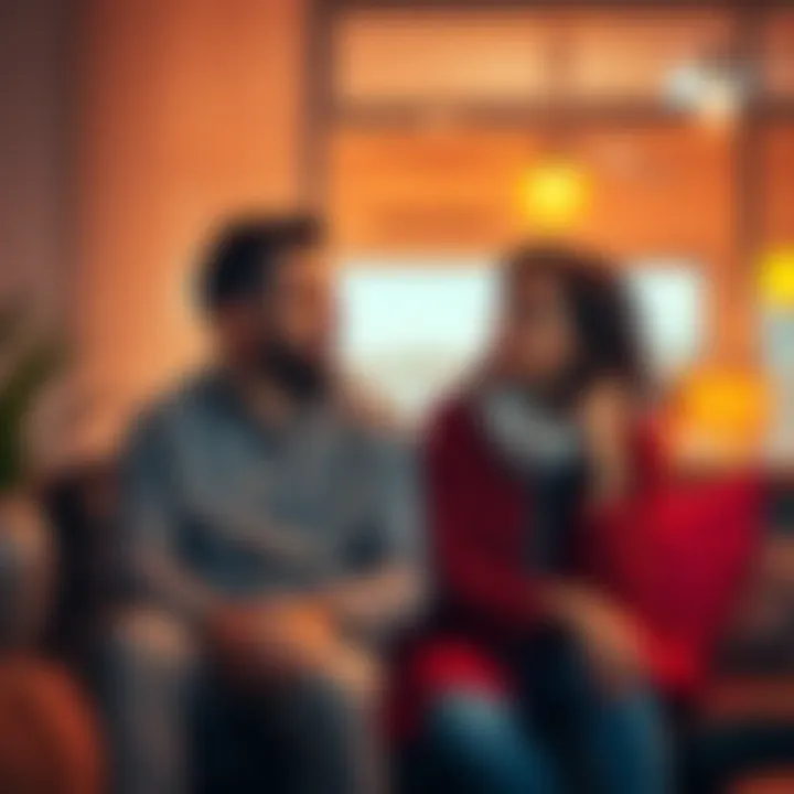 A couple sitting together, having a serious conversation about their feelings and communication in a cozy setting