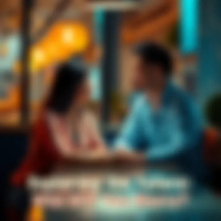 A couple sits together at a table, talking and smiling while discussing their future together, symbolizing relationship dynamics and partnership expectations.