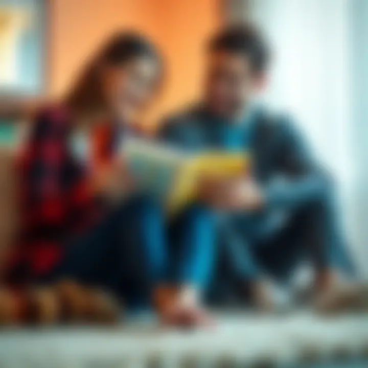 A couple sits together, looking at a pregnancy book while holding hands, expressing hope and support during their IUI journey