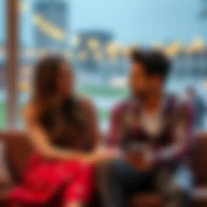 A couple sitting together, talking about qualities they desire in a future spouse and their views on marriage.