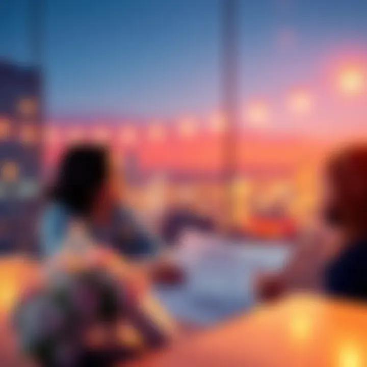 A couple sitting at a table, looking at wedding plans and discussing their future together