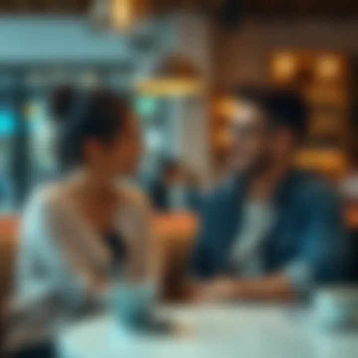 A 26-year-old woman and her 29-year-old boyfriend talking about their future together, seated in a cozy café, smiling as they share their thoughts on marriage.