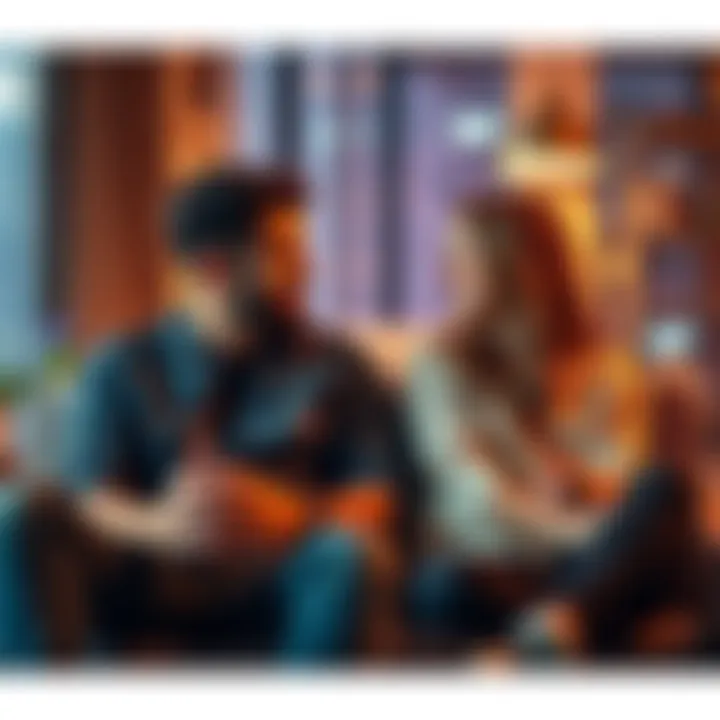 Couple Discussing Relationship A couple sitting together, engaged in a heartfelt conversation about their feelings and interest in each other, showing different levels of emotional connection.