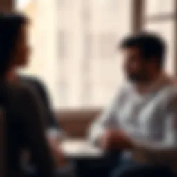 Couple Discussing Their Relationship A couple seated across from each other, looking serious as they discuss their relationship issues. The woman appears concerned while the man listens intently, showcasing emotional disconnect. A tarot ...