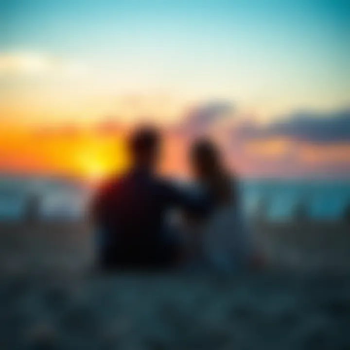 A happy couple sitting together on a beach during sunset, symbolizing a strong relationship with Sagittarius individuals.
